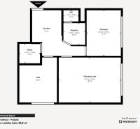 Floor plan of a 2-room apartment with a hallway, bathroom, toilet, kitchen, living room, storage, and room.