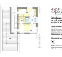 Floor plan of the 3rd floor of a family house with a hallway, study, bathroom, and terrace.