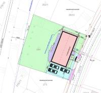Land plan on Krajné Street: Housing, parking spaces, and undeveloped plots.