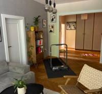 Living room with light furniture, plants, decorations, and a treadmill in a 4-room apartment.
