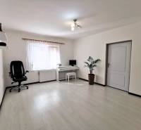 Spacious room in a family house with a chair, table, and plant.