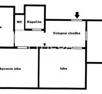 Floor plan of a 3-room apartment with an entrance hallway, kitchen, living room, and loggia.