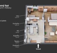 Floor plan of a brick 3-room apartment with dimensions of the rooms and other areas.