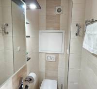 A minimalist toilet with a white towel and a hanger in a studio apartment.