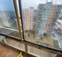 The view from the apartment on Rozvodná Street in Bratislava with high-rise apartment buildings.