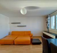 Living room with a sofa and a wooden decor floor in a 3-room apartment.