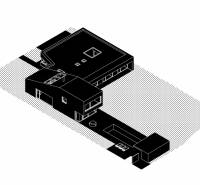 Isometric view of an architectural design of a family house with a garden.