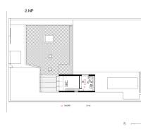 Floor plan of the second floor of a family house with a study and a terrace.