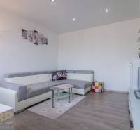 Living room in a 3-room apartment with a sofa, TV stand, and decorations.