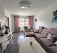 Living room in a 3-room apartment with a sofa, dining table, and television.