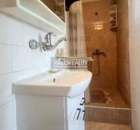 Bathroom with a sink and a shower in a family house.