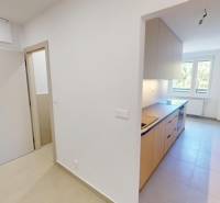 Hallway and kitchen in a 2-room apartment with a window, bright interior.