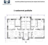 Ground floor plan of an apartment building for hotels and guesthouses.