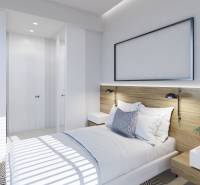 Bedroom in a 3-room apartment with a bed, nightstands, and a built-in wardrobe.