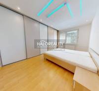 Bright bedroom in a 4-room apartment with wooden flooring and a built-in wardrobe.