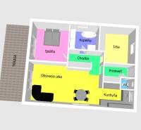 The floor plan of the family house shows rooms, kitchen, living room, bathroom, and terrace.