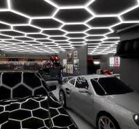 Garages with cars, a motorcycle, and tools with effective lighting.