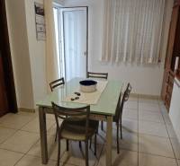 Dining room in a 2-room apartment with a table and chairs.
