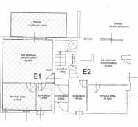 Floor plan of two two-room apartments with terraces and room details.