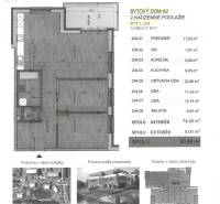 Floor plan of a 3-room apartment with an area of 74.98 m², a balcony, and room layout.