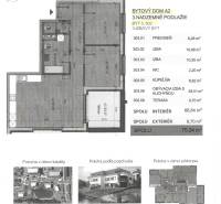 Floor plan of a 3-room apartment with the area of the rooms, including the kitchen and terrace.