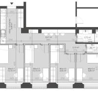 Floor plan of a 4-room apartment with four rooms and a kitchenette, total area shown.