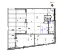 Floor plan of a 3-room apartment with a kitchen, living room, and terrace zone.