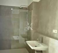 A stylish bathroom with an elegant shower and sink in a 2-room apartment.