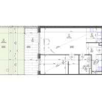 Floor plan of a recreational apartment with a terrace and a living room.