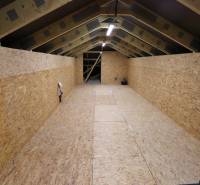 The attic of a family house with wooden panels and visible structure.