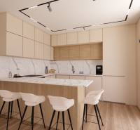 A kitchen with a marble countertop and a wooden decor floor from Housing Construction.