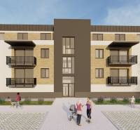 The construction of apartments in Kriváň includes a modern building with balconies and greenery around.