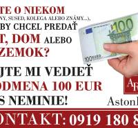 Advertisement offering a reward of 100 euros for a tip on the sale of an apartment, house, or land.