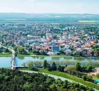 Aerial view of Piešťany with an offer for a 1-bedroom apartment.