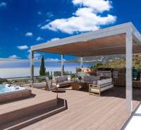 Villa in Duće with a terrace, hot tub, outdoor kitchen, and sea view.