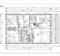 Ground floor plan of a family house in Kozárovce with detailed room dimensions.