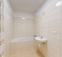 Bathroom with a bathtub, sink, and radiator in a 2-room apartment.