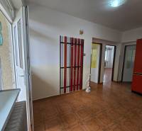 Interior of a family house with an openable window, doors, hangers, and tiles.