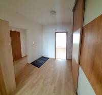 A hallway in a 3-room apartment with a wooden floor and a built-in wardrobe.