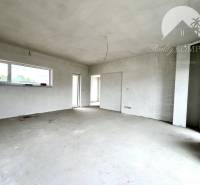 Spacious, unfinished room in a family house with a window and a door.