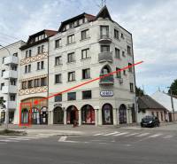 The building on Petöfi Street in Komárno with commercial spaces on the ground floor.