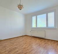 A room in a 3-room apartment with laminate flooring, a large window, and central lighting.
