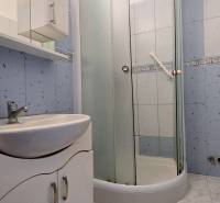 A bathroom in a 3-room apartment with a sink and a shower corner.