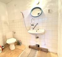 A small bathroom with a shower and toilet in warehouses and halls.