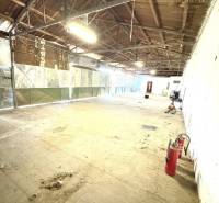 Industrial interior with a wooden roof and fire extinguishers, warehouses and halls.