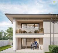 Exterior of a 3-room apartment in Lužianky with a garden and family activity outside.