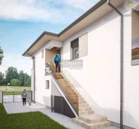 Exterior of a 3-room apartment in Lužianky with an access staircase and a landscaped lawn.