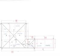 Floor plan of a family house with rooms: kitchen, living room, bedrooms, bathroom, pantry, carport.