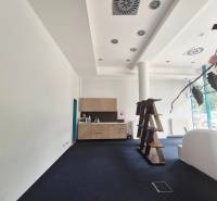 Interior of commercial premises with a kitchenette and a shelf in Bratislava.