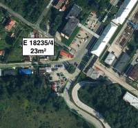 Aerial view of a 23m² plot on Štrajková Street in Handlová.